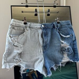 Split color denim shorts